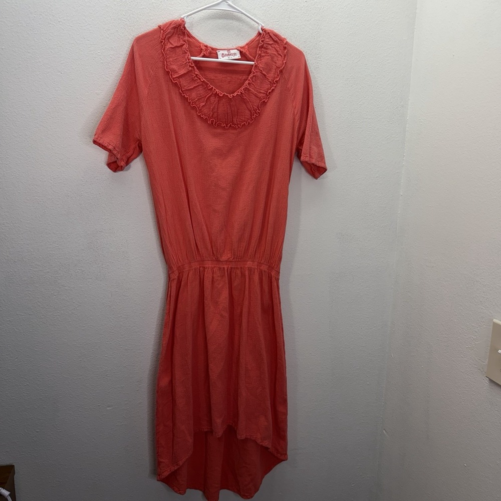Cottonways Coral Cotton Gauze Hi Low Asymmetrical Midi Dress Drop Waist S/M SZ 1